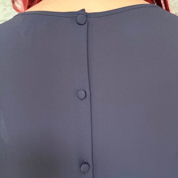 Express Navy Blouse with Sheer Polka Dot Sleeves - Picture 4 of 11